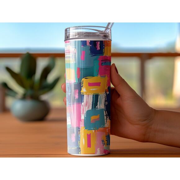 Colorful Abstract Art Sublimation Tumbler Wrap Vibrant Geometric Print - Picture 3 of 4